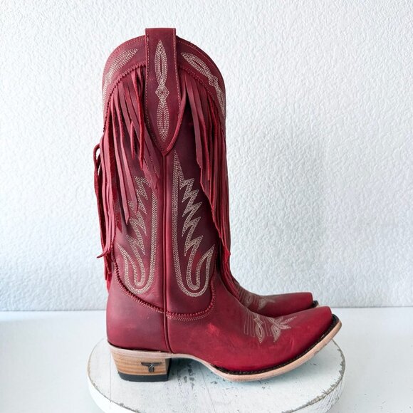 Lane SENITA FALLS Womens Cowboy Boots 7.5 Red Fringe Western Cowgirl Mid Calf - Picture 2 of 11